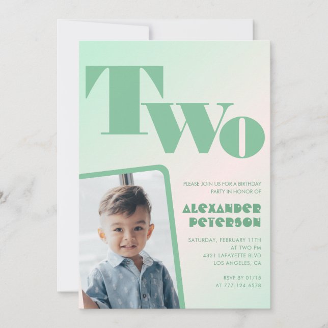 Invitaciones de cumpleaños número 2 verdes para él (Anverso)
