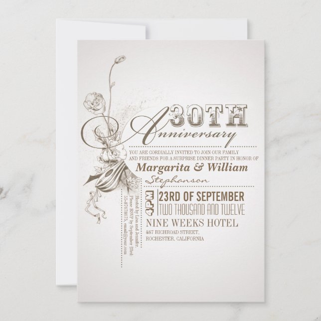 invitaciones de cumpleaños número 30 con tipografí (Anverso)