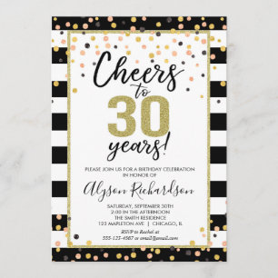 Invitaciones de cumpleaños número 30, vítores negr