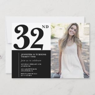 Invitaciones de cumpleaños número 32 con foto en b