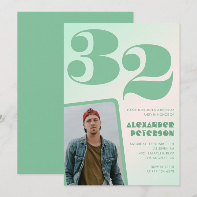 Invitaciones de cumpleaños número 32 con gradiente (Anverso / Reverso)