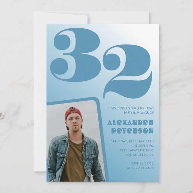 Invitaciones de cumpleaños número 32 con gradiente (Anverso)