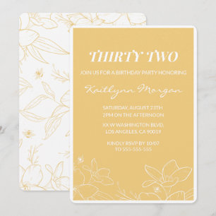 Invitaciones de cumpleaños número 32 modernas Flor