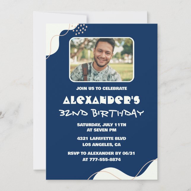 Invitaciones de cumpleaños número 32 para hombres  (Anverso)