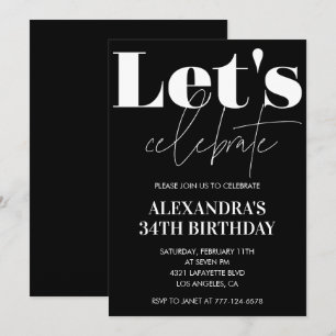 Invitaciones de cumpleaños número 34 negras Tipogr