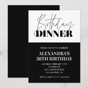 Invitaciones de cumpleaños número 36 Black White p