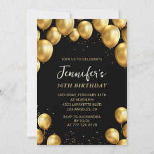 Invitaciones de cumpleaños número 36 con globos de