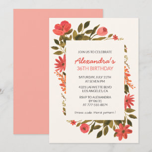 Invitaciones de cumpleaños número 36 florales Boho