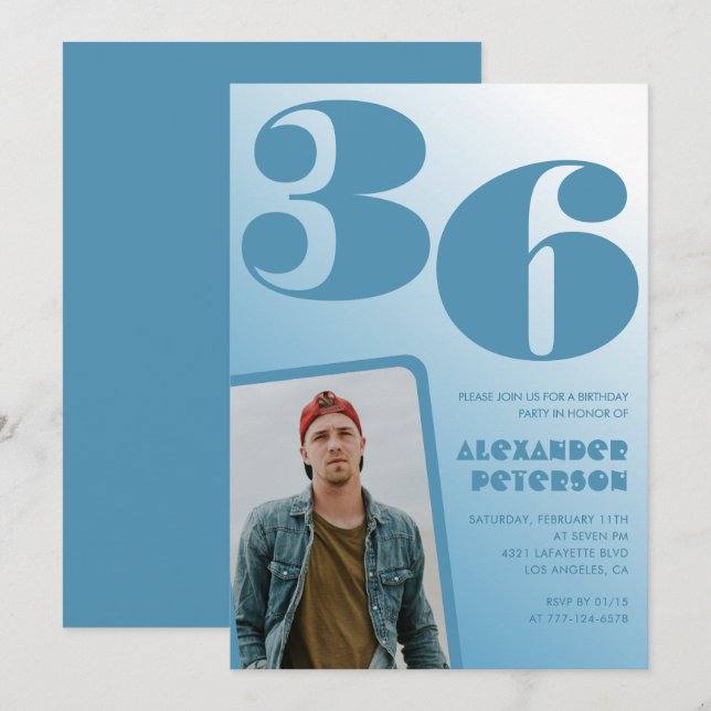 Invitaciones de cumpleaños número 36 gradiente fot (Anverso / Reverso)