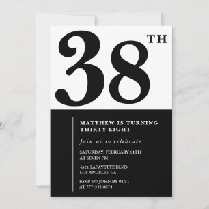 invitaciones de cumpleaños número 38 Black and Whi