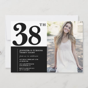 Invitaciones de cumpleaños número 38 con foto en b