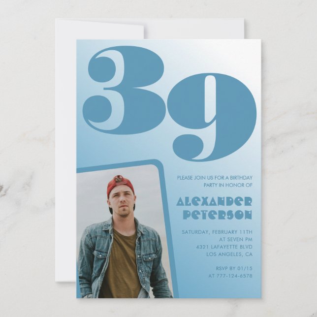 Invitaciones de cumpleaños número 39 con gradiente (Anverso)