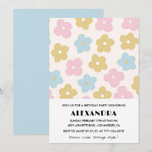 invitaciones de cumpleaños número 3 Floral Retro A