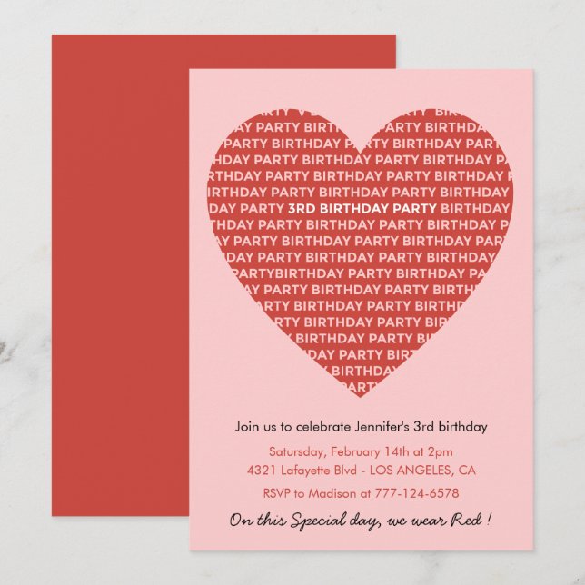 invitaciones de cumpleaños número 3 Modernas Rosa  (Anverso / Reverso)