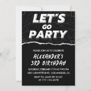 Invitaciones de cumpleaños número 3 niño Negro Bla
