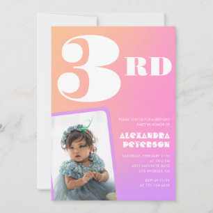 Invitaciones de cumpleaños número 3 rosadas Foto C