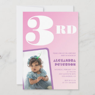 Invitaciones de cumpleaños número 3 rosadas Niña F