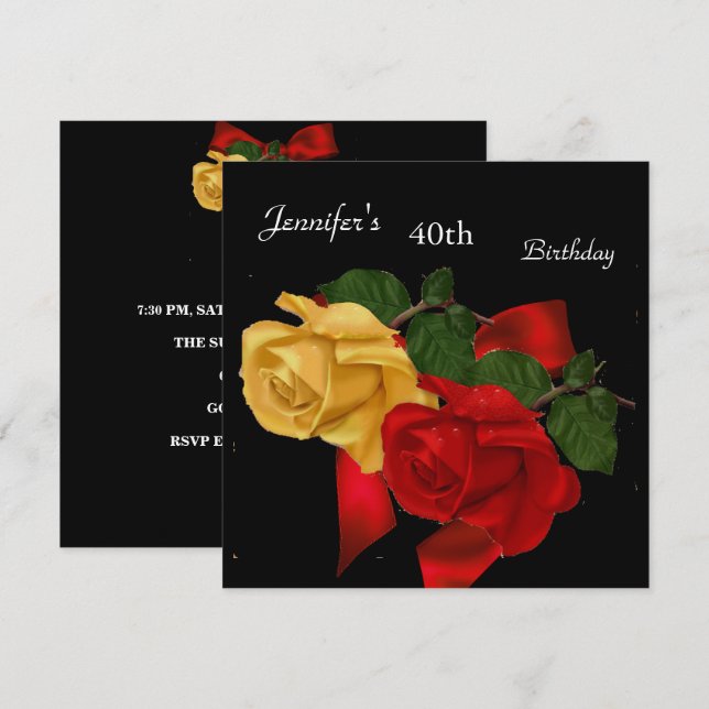 Invitaciones de cumpleaños número 40 de Rosa Amari (Anverso / Reverso)