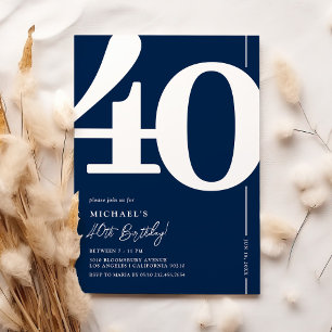 Invitaciones de cumpleaños número 40 en azul marin