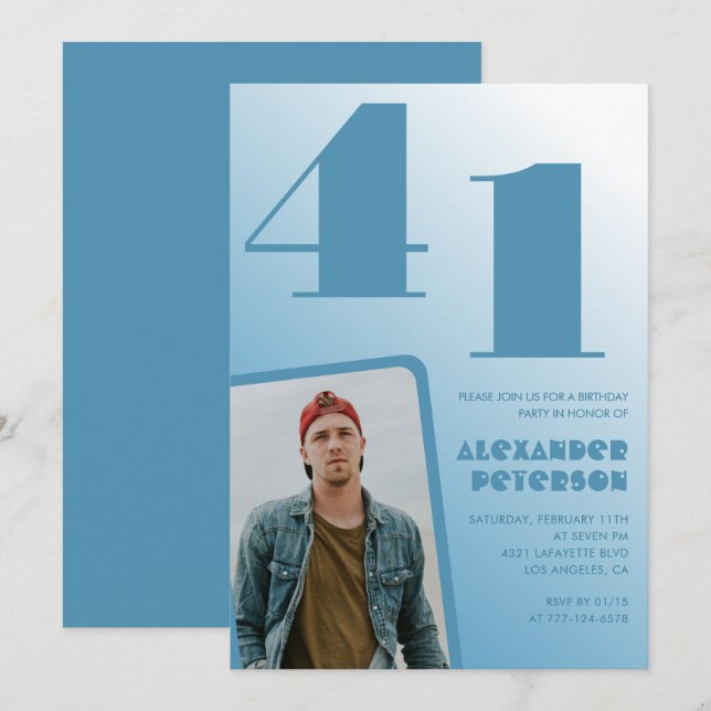 Invitaciones de cumpleaños número 41 con gradiente (Anverso / Reverso)