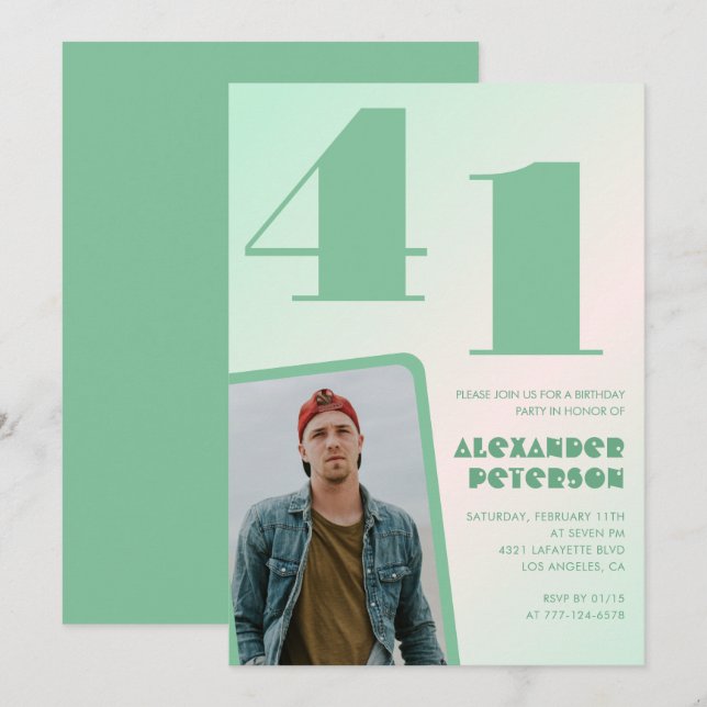 Invitaciones de cumpleaños número 41 con gradiente (Anverso / Reverso)