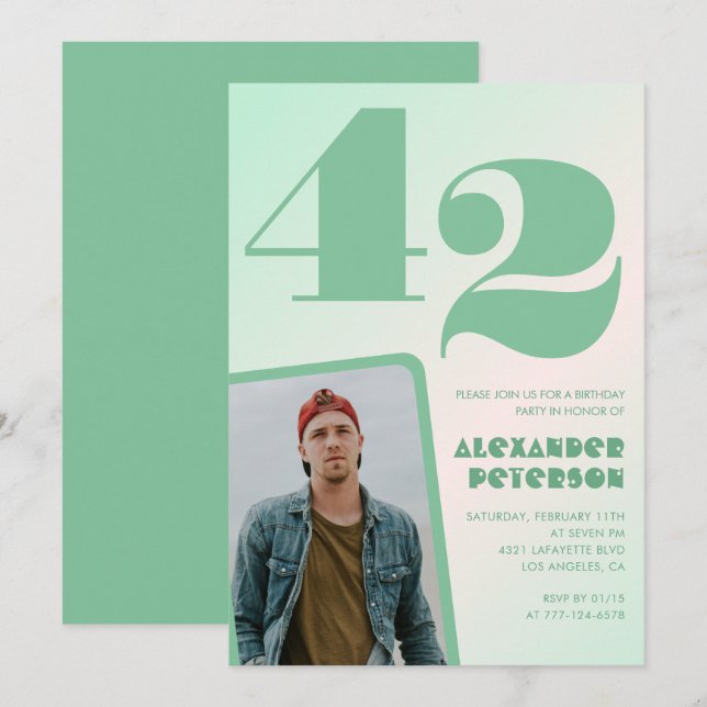 Invitaciones de cumpleaños número 42 con gradiente (Anverso / Reverso)