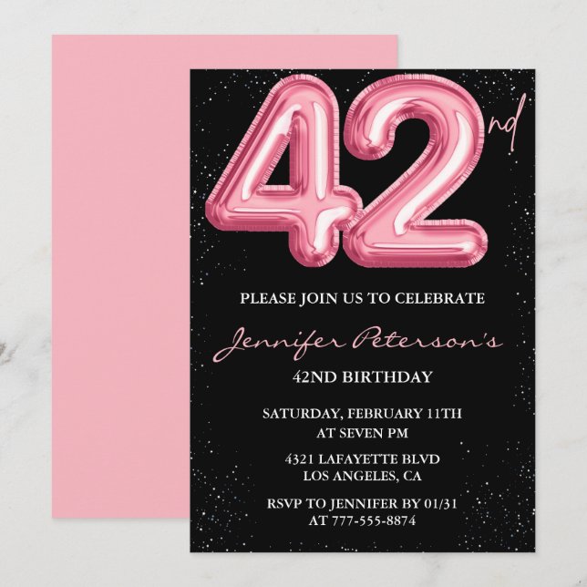 Invitaciones de cumpleaños número 42 de Black Pink (Anverso / Reverso)