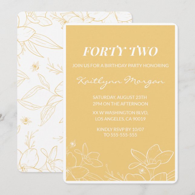 Invitaciones de cumpleaños número 42 Floral Modern (Anverso / Reverso)