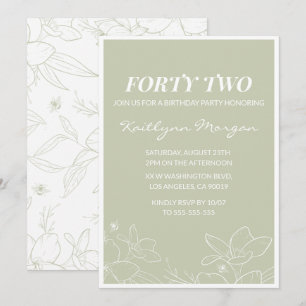 Invitaciones de cumpleaños número 42 florales verd