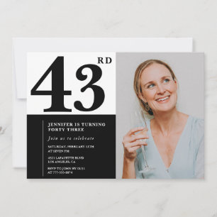 Invitaciones de cumpleaños número 43 con foto en b
