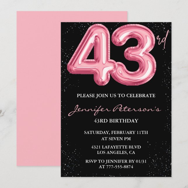 invitaciones de cumpleaños número 43 de Black Pink (Anverso / Reverso)