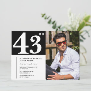 Invitaciones de cumpleaños número 43 en blanco y n