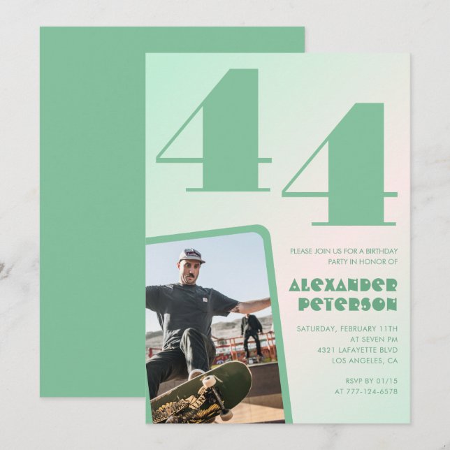 Invitaciones de cumpleaños número 44 con gradiente (Anverso / Reverso)