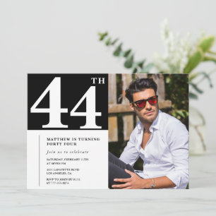 Invitaciones de cumpleaños número 44 en blanco y n