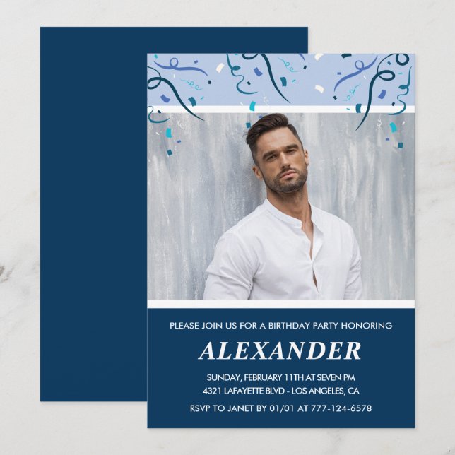 invitaciones de cumpleaños número 45 hombres foto  (Anverso / Reverso)