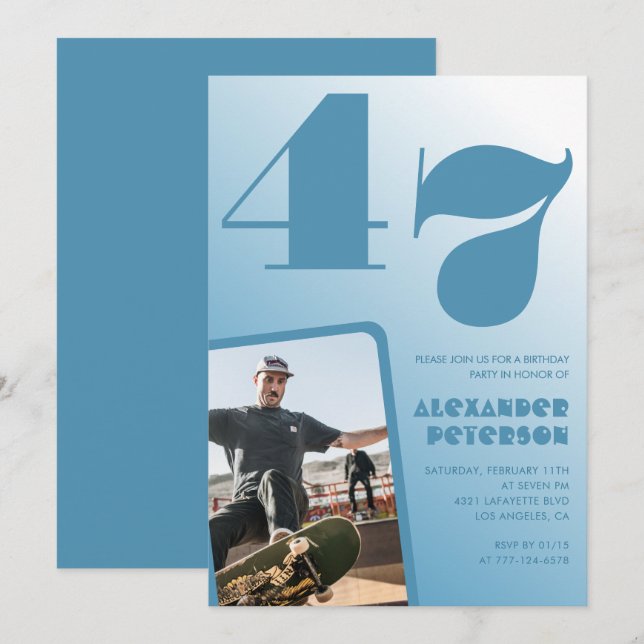 Invitaciones de cumpleaños número 47 con gradiente (Anverso / Reverso)