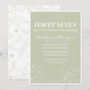Invitaciones de cumpleaños número 47 florales verd