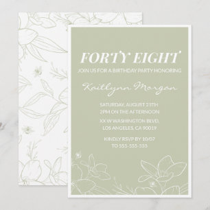 Invitaciones de cumpleaños número 48 florales verd