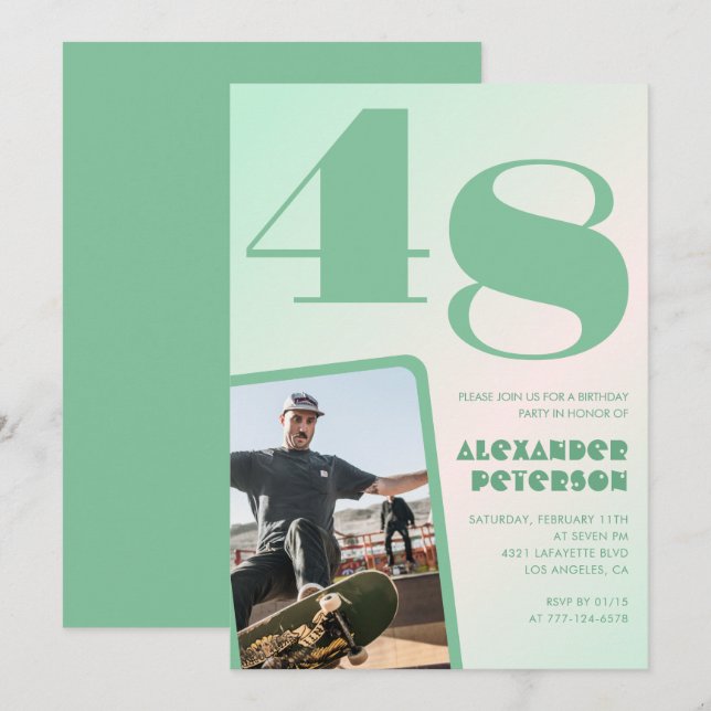 Invitaciones de cumpleaños número 48 gradiente ver (Anverso / Reverso)