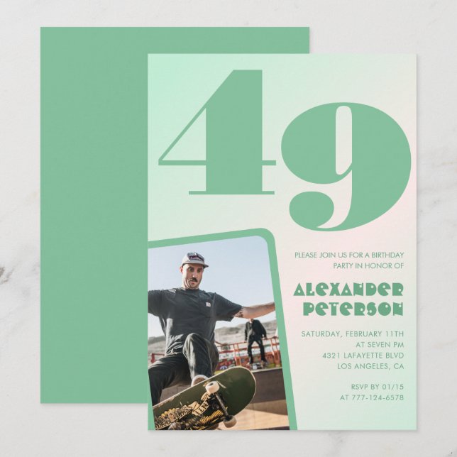 Invitaciones de cumpleaños número 49 con gradiente (Anverso / Reverso)