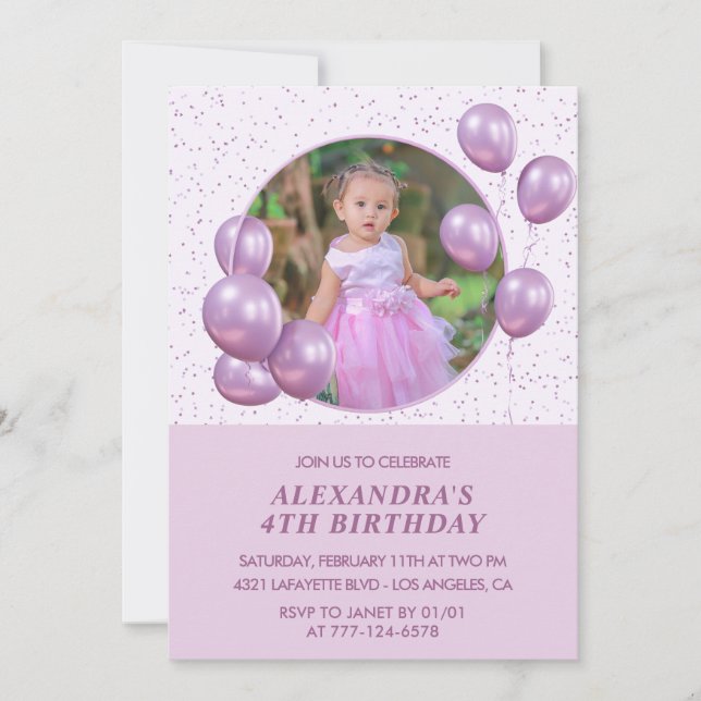 invitaciones de cumpleaños número 4 globos foto pú (Anverso)