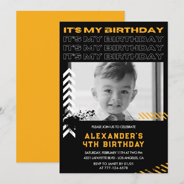 invitaciones de cumpleaños número 4 niño Foto Pint (Anverso / Reverso)