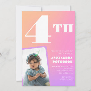 Invitaciones de cumpleaños número 4 rosadas con Fo