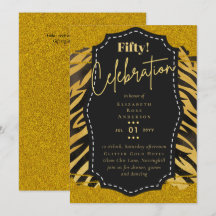 Invitaciones de cumpleaños número 50 con brillo y 