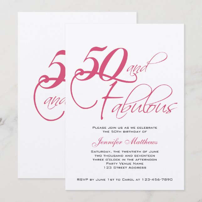 Invitaciones de cumpleaños número 50 de Plata Negr (Anverso / Reverso)