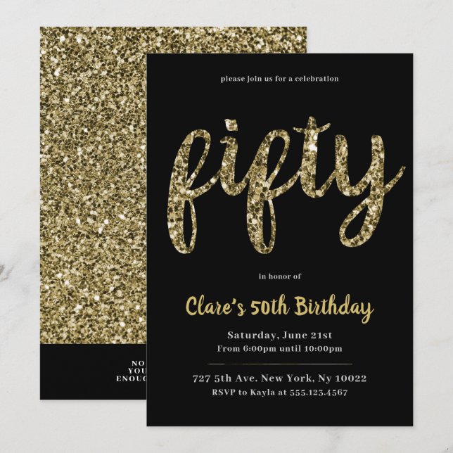 Invitaciones de cumpleaños número 50 de Purpurina  (Anverso / Reverso)
