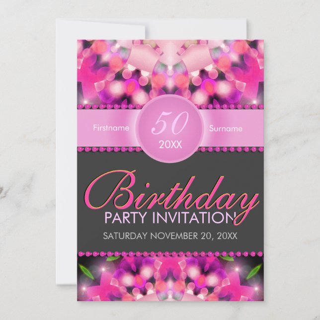 Invitaciones de cumpleaños número 50 para chicas d (Anverso)