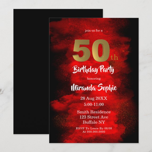Invitaciones de cumpleaños número 50 para el humo  (Anverso / Reverso)