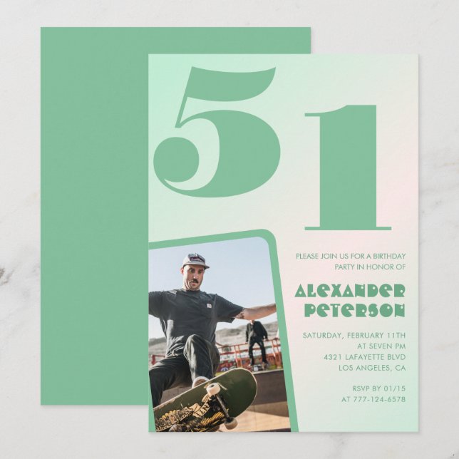 Invitaciones de cumpleaños número 51 con gradiente (Anverso / Reverso)
