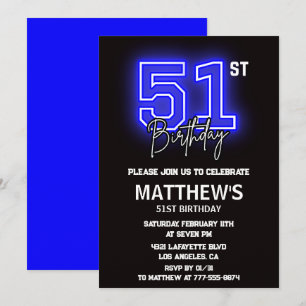 Invitaciones de cumpleaños número 51 Neon Black Ho
